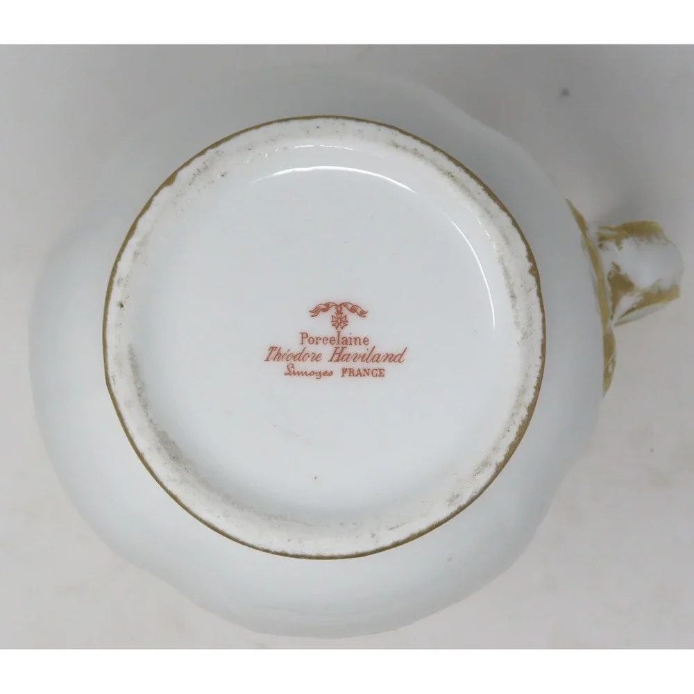 Antique Haviland Limoges France Porcelain‎ Cream Pitcher Gold Gilt Floral